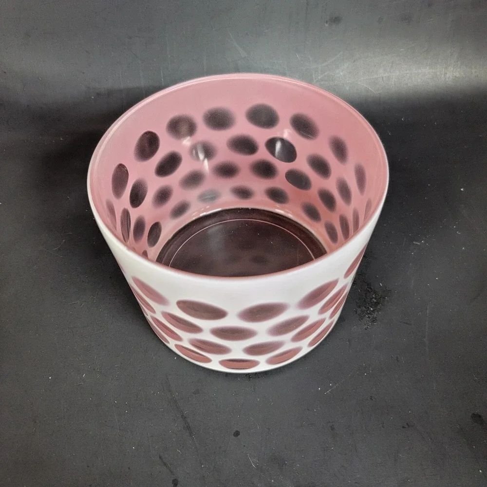 Vintage Cranberry Glass Ice Bowl Bucket Coin Dot White